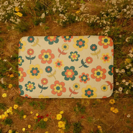 Alfombrilla De Baño Naranja retro vintage patrón de flor de los años 7