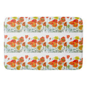 Alfombrilla De Baño Naranja Rojo Amarillo Amarillo Poppy Watercolor Po