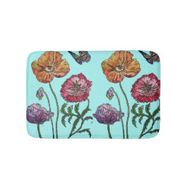 Alfombrilla De Baño Naranja Rojo Amarillo Poppies florales Bath Mat