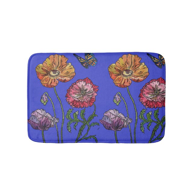 Alfombrilla De Baño Naranja Rojo Amarillo Poppies florales Bath Mat (Anverso)