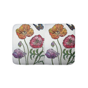 Alfombrilla De Baño Naranja Rojo Amarillo Poppies florales Bath Mat