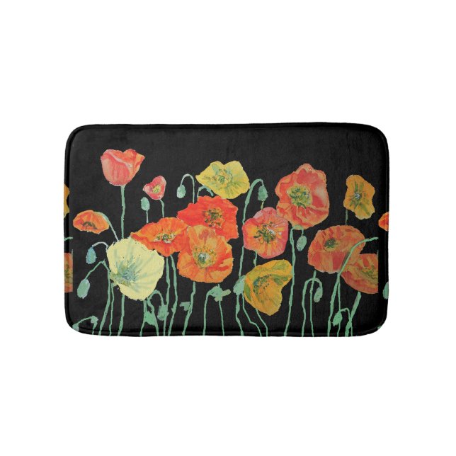 Alfombrilla De Baño Naranja Rojo Amarillo Poppies florales Bath Mat (Anverso)