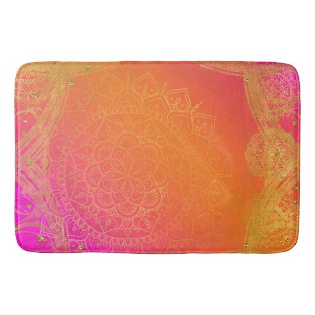 Alfombrilla De Baño Naranja rosa de Fuchsia y Glam de Mandala indio de (Anverso)