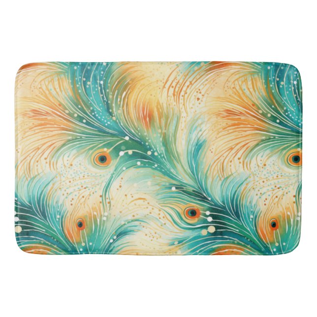 Alfombrilla De Baño Naranja verde azulado Cream Peacock Fethers (Anverso)