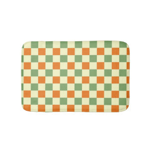 Alfombrilla De Baño Naranja Verde Brown Checkered Gingham Pattern