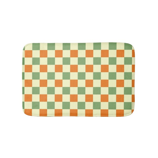 Alfombrilla De Baño Naranja Verde Brown Checkered Gingham Pattern (Anverso)