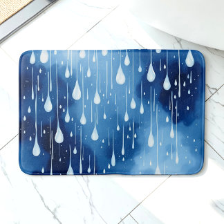 Alfombrilla De Baño Naturaleza blanca azul Lluvia Patrón Masa de baño