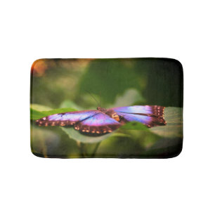 Alfombrilla De Baño Naturaleza de mariposa azul Tinta de cierre