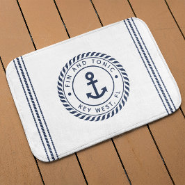 Alfombrilla De Baño Náutica y ancla blanca | Su nombre de barco