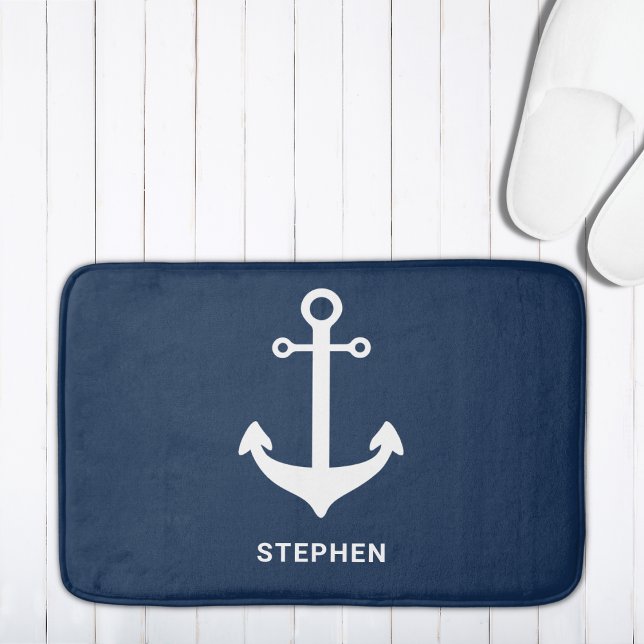 Alfombrilla De Baño Nautical Anchor azul de la Marina Personalizado (Subido por el creador)