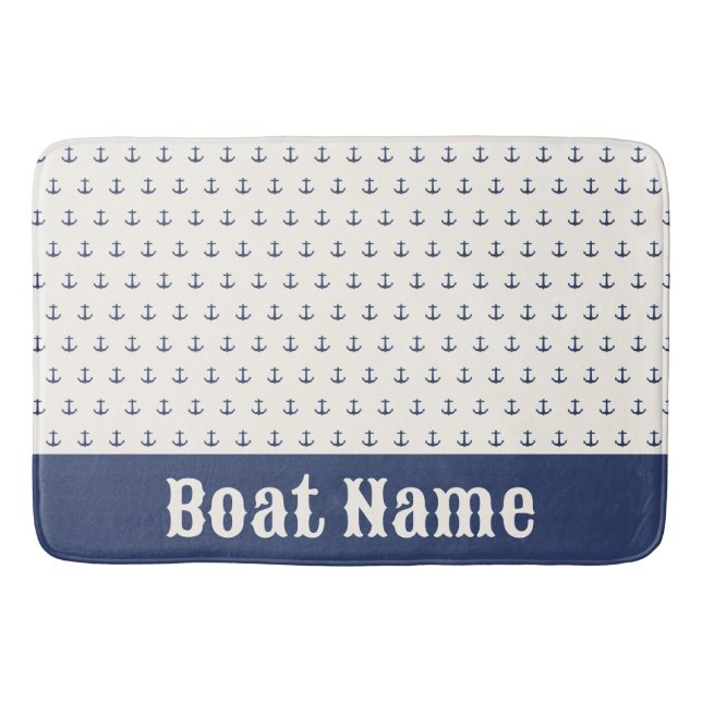 Alfombrilla De Baño Nautical Anchor Coastal Stripes Naval Azul Crema (Anverso)