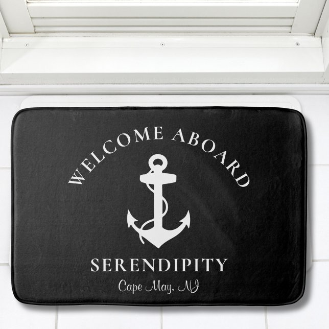 Alfombrilla De Baño Nautical Anchor Monogramado Negro (Subido por el creador)