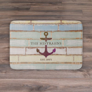 Alfombrilla De Baño Nautical Anchor Rustic Wood Bot Name