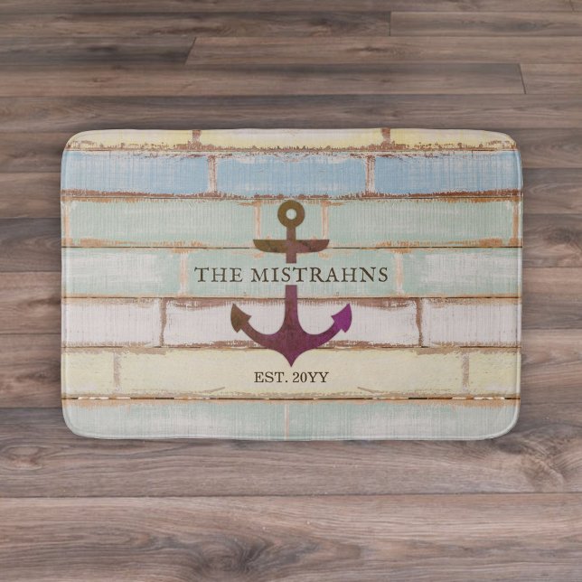Alfombrilla De Baño Nautical Anchor Rustic Wood Bot Name (Subido por el creador)