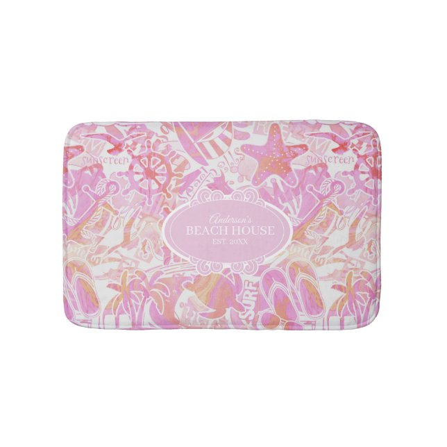 Alfombrilla De Baño Nautical Beach Collage Hot Pink ID840 (Anverso)