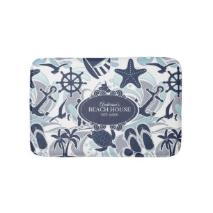 Alfombrilla De Baño Nautical Beach Pattern Navy ID839