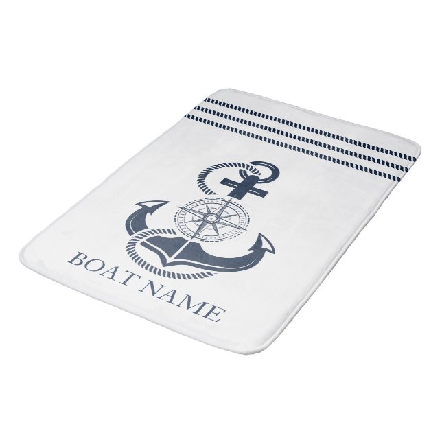 Alfombrilla De Baño Nautical Blue Anchor Bote Name (Angular)