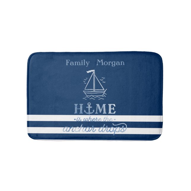 Alfombrilla De Baño Nautical Boat Anchor Nave Blue Strin (Anverso)