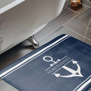 Alfombrilla De Baño Nautical Decor Boat Anchor Naval Blanco Personaliz