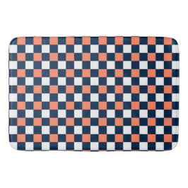 Alfombrilla De Baño Nautical Doodles – Coral & Navy Mini Check