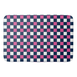 Alfombrilla De Baño Nautical Doodles – Hot Pink & Navy Mini Check