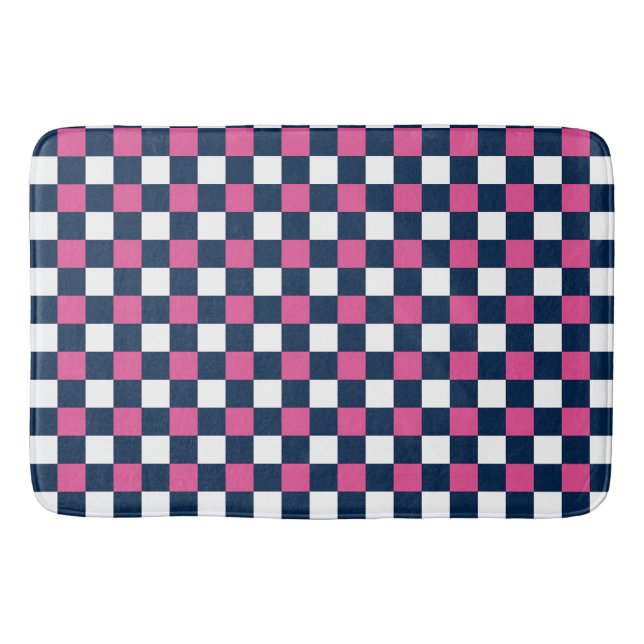 Alfombrilla De Baño Nautical Doodles – Hot Pink & Navy Mini Check (Anverso)