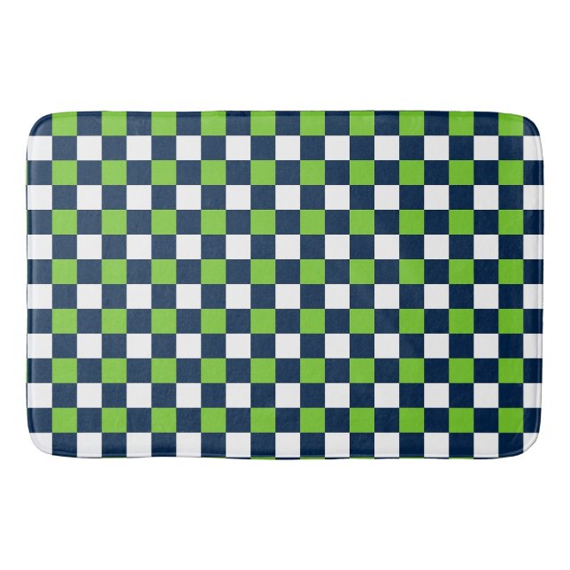 Alfombrilla De Baño Nautical Doodles – Lime & Navy Mini Check (Anverso)