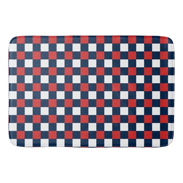 Alfombrilla De Baño Nautical Doodles – Red & Navy Mini Check (Anverso)