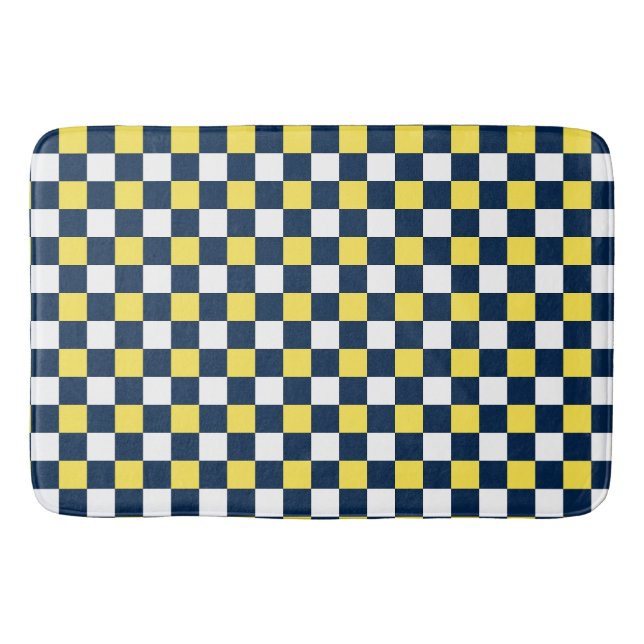 Alfombrilla De Baño Nautical Doodles – Yellow & Navy Mini Check (Anverso)