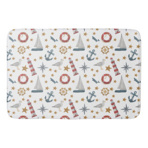 Alfombrilla De Baño Nautical Ocean Anchor Compass Rosa Sailboat