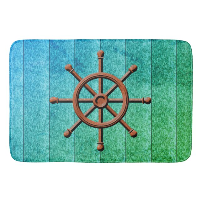 Alfombrilla De Baño Nautical Ship Wheel Weathered Wood (Anverso)