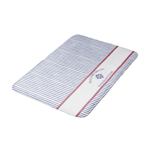 Alfombrilla De Baño Nautical Stripe Monogram Boat Name Design (Angular)