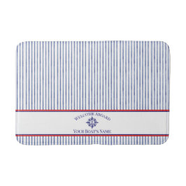 Alfombrilla De Baño Nautical Stripe Monogram Boat Name Design
