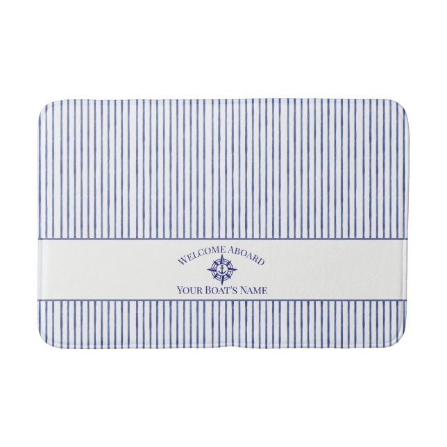 Alfombrilla De Baño  Nautical Striped Monogram Boat Name Design (Anverso)