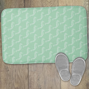 Alfombrilla De Baño Nautical White Seahorse Skeleton Pattern Green
