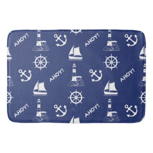 Alfombrilla De Baño Navegación Ilustrativa Gran Ptn Blanco+Azul de la 