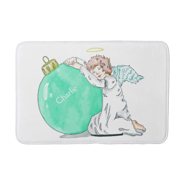 Alfombrilla De Baño Navidades Ángel nombre personalizado esteras de ba (Anverso)