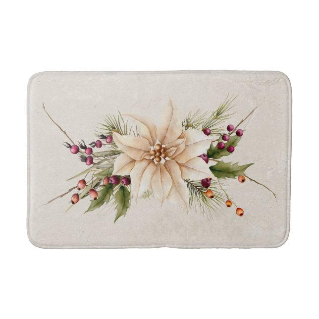 Alfombrilla De Baño Navidades blancos antiguos de época Poinsettia (Anverso)