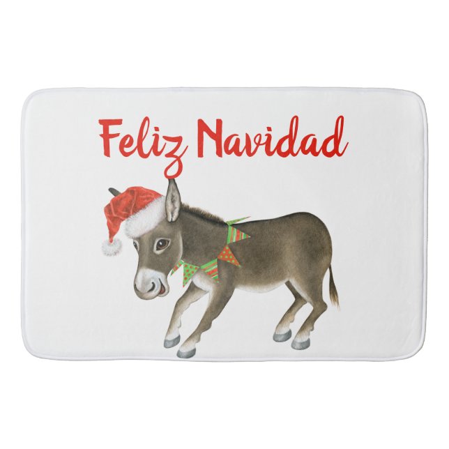 Alfombrilla De Baño Navidades Burro Feliz Personalizable de Navidad (Anverso)