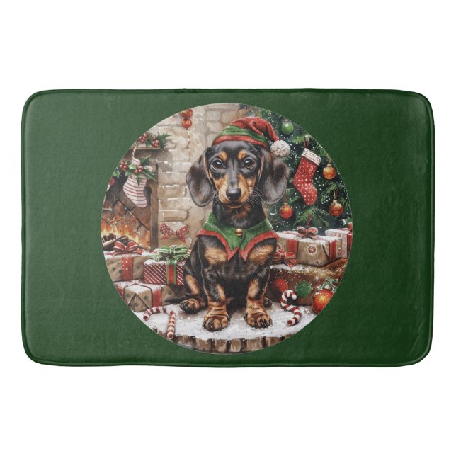 Alfombrilla De Baño Navidades Dachshund Perros Elf (Anverso)