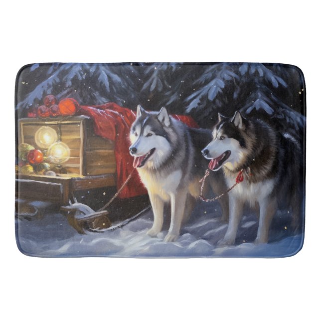 Alfombrilla De Baño Navidades de Alaskan Malamute Snowy Sleigh Ride (Anverso)