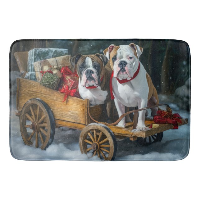 Alfombrilla De Baño Navidades de American Staffordshire Snowy Sleigh (Anverso)