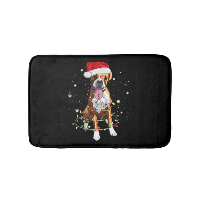 Alfombrilla De Baño Navidades de árbol de perros boxer iluminan Navida (Anverso)