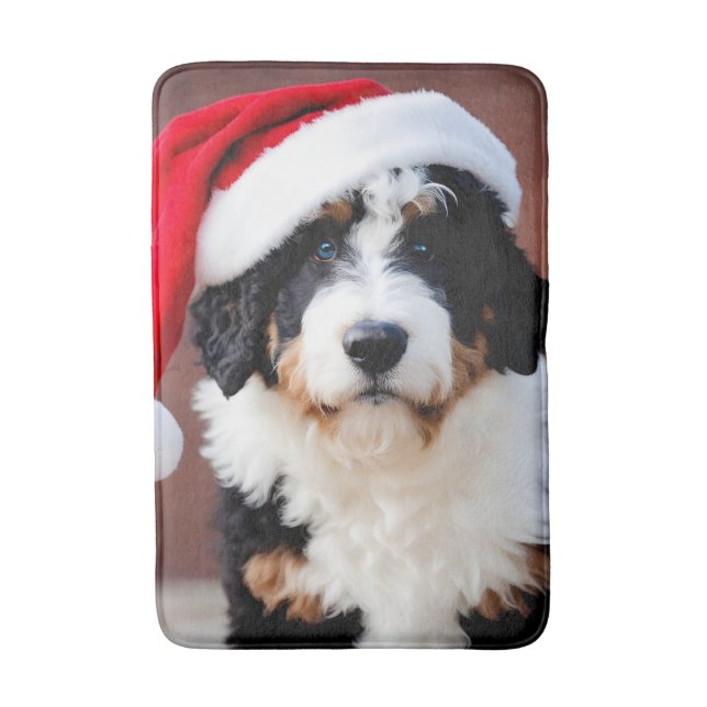 Alfombrilla De Baño Navidades de Bernedoodle (Frente vertical)
