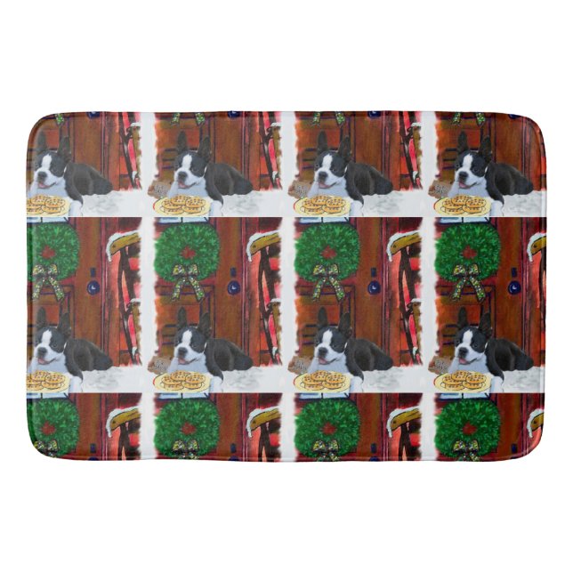 Alfombrilla De Baño Navidades de Boston Terrier (Anverso)