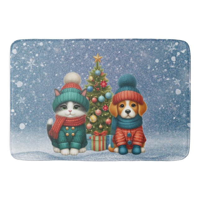 Alfombrilla De Baño Navidades de cachorro y gatito (Anverso)