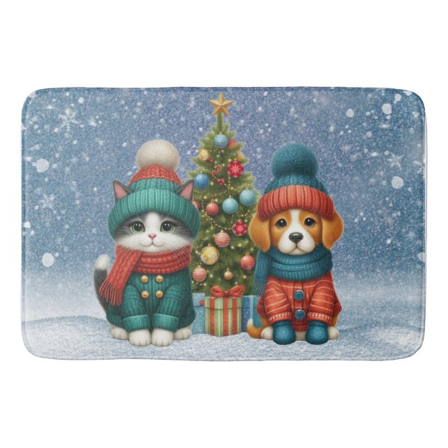 Alfombrilla De Baño Navidades de cachorro y gatito (Anverso)