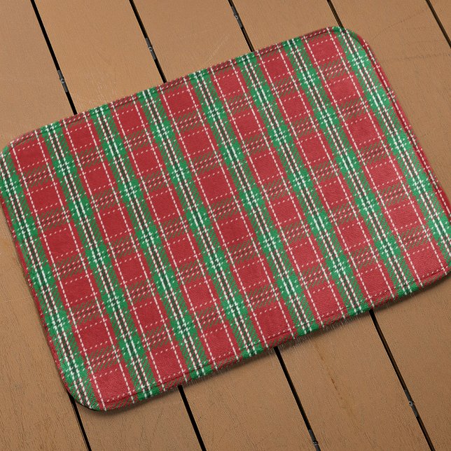 Alfombrilla De Baño Navidades de granja Rustic Holiday Red Plaid (Red and green holiday plaid pattern bath mat)