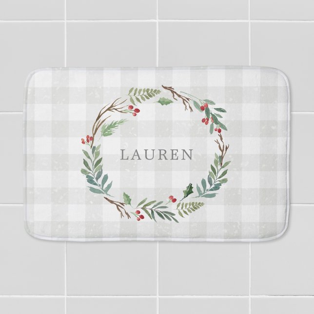 Alfombrilla De Baño Navidades de invierno Berries Wreath Monograma (Subido por el creador)