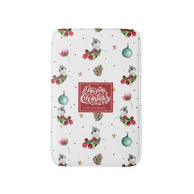 Alfombrilla De Baño Navidades de invierno de pájaro desviados Titmouse (Frente vertical)